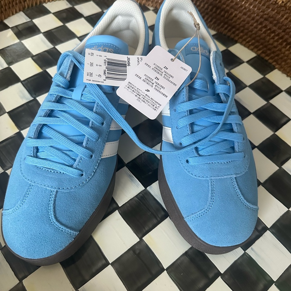 Adidas VL Court 2.0 Blue and White Sneakers Suede Low-Top